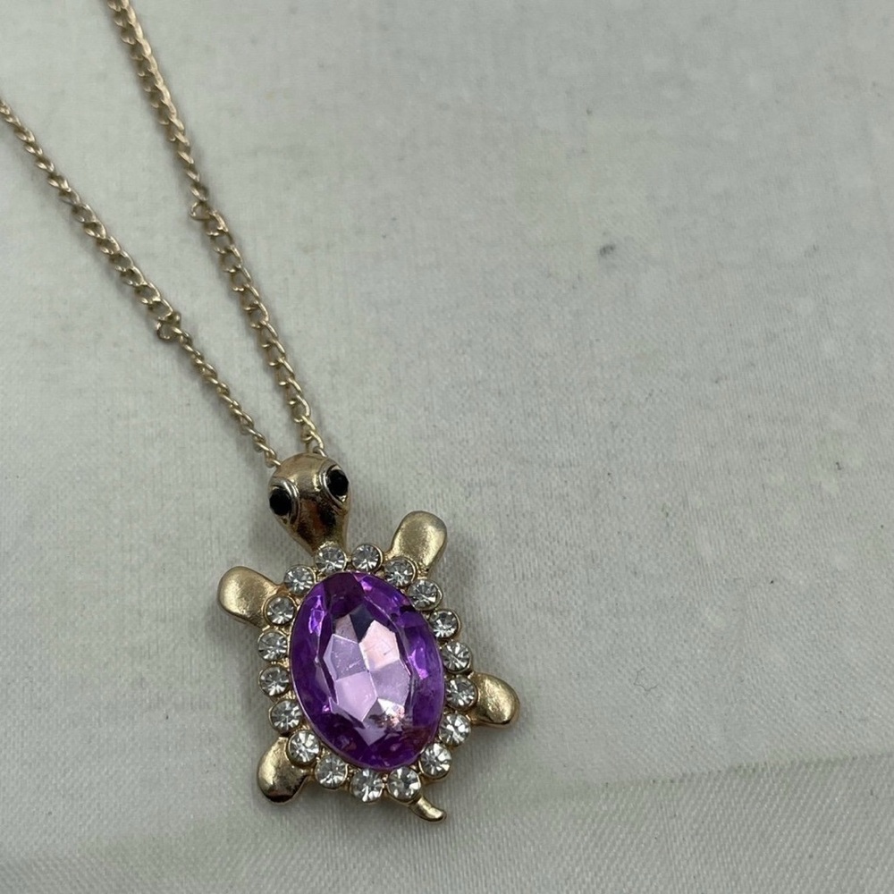 Gold Necklace with Purple Turtle